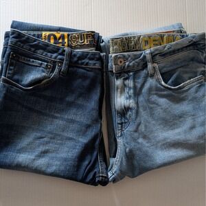 Superdry Daman Straight Leg Jeans Bundle Mens 34x32 Dark & Light Wash 2 Pairs